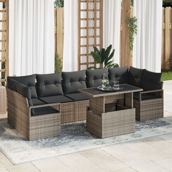 vidaXL Set Divano da Giardino 8 pcs Grigio Poly Rattan