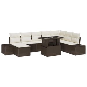 vidaXL Set Divano da Giardino 9 pcs Marrone e Crema polyrattan