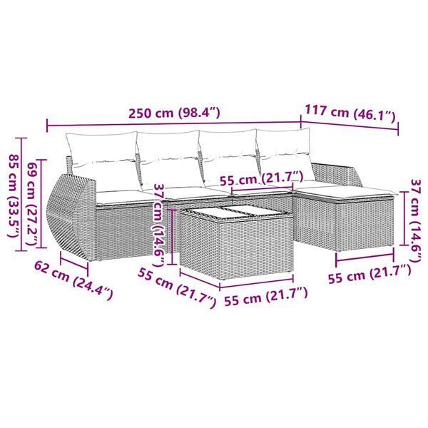 vidaXL Set Divano da Giardino 6 pz con Cuscini Nero in Polyrattan