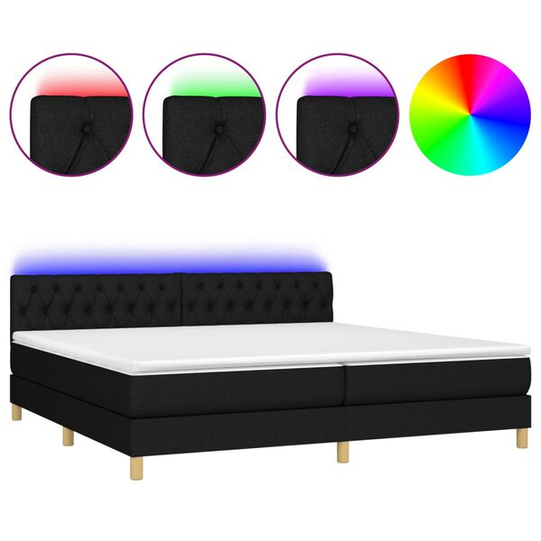 vidaXL Letto a Molle Materasso e LED Nero 200x200cm in Tessuto