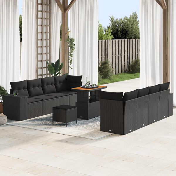 vidaXL Set Divano da Giardino con cuscino 11 pcs Nero polyrattan