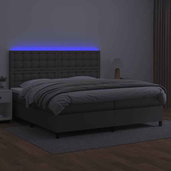 vidaXL Giroletto Molle con Materasso e LED Grigio 200x200cm Similpelle