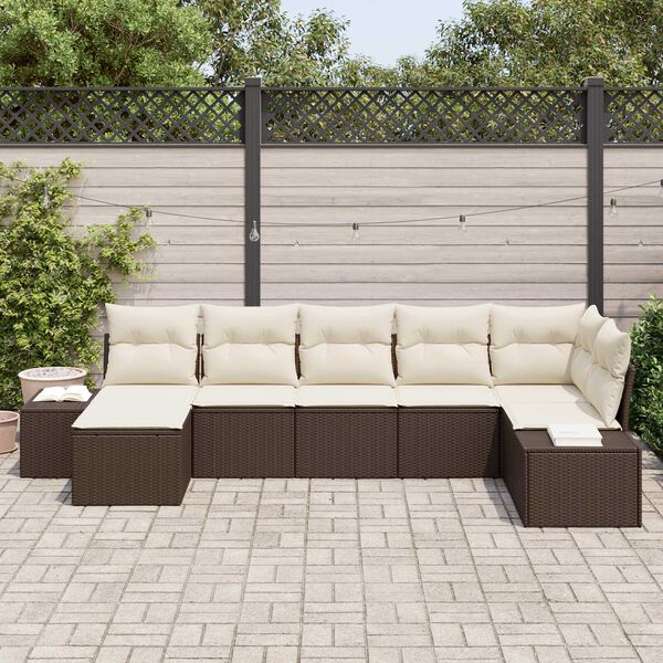 vidaXL Set Divano da Giardino con cuscino 7 pcs Marrone Poly Rattan