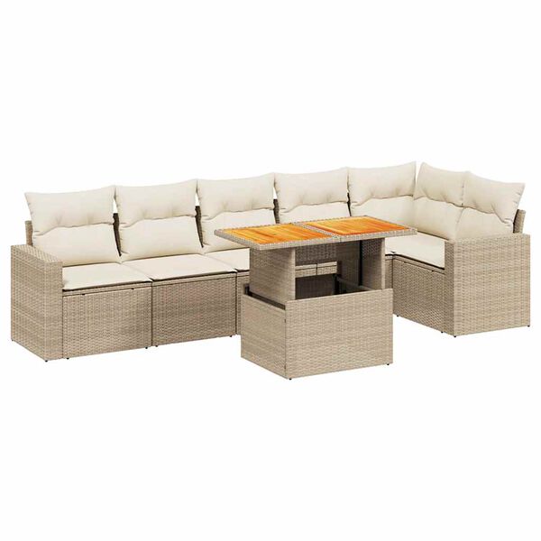 vidaXL Set Divani da Giardino 7 pz con Cuscini Beige in Polyrattan