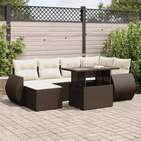 vidaXL Set Divani da Giardino 7 pz con Cuscini Marrone in Polyrattan