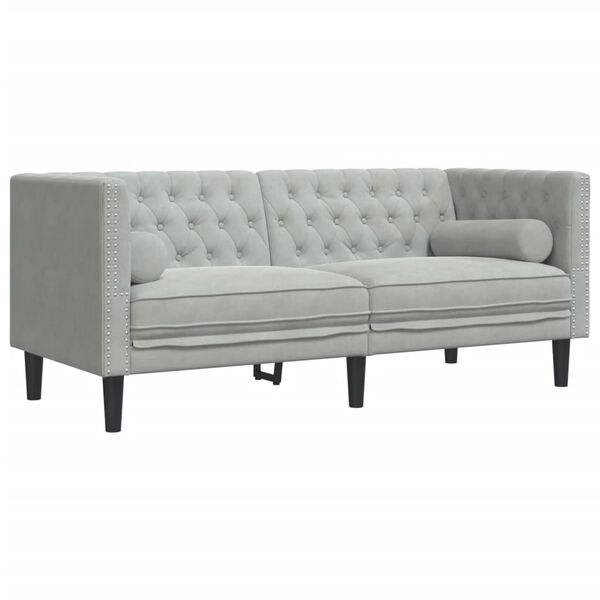 vidaXL Divano Chesterfield con Rinforzi 2 Posti Grigio Chiaro Velluto