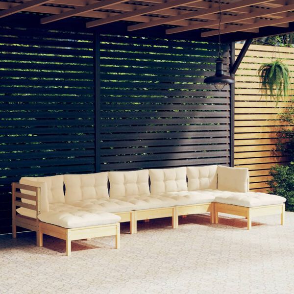 vidaxL Set Salotto da Giardino 7pz con Cuscini Crema in Legno di Pino