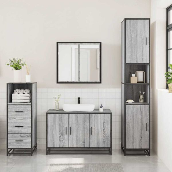 vidaXL Set Mobili da Bagno 3 pz Grigio Sonoma in Legno Multistrato