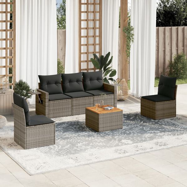 vidaXL Set Divano da Giardino 6 pz con Cuscini Grigio in Polyrattan