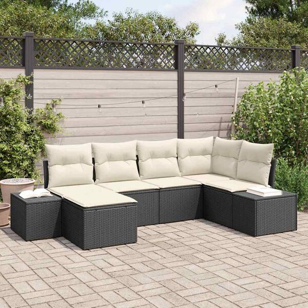 vidaXL Set Divano da Giardino 6 pcs Nero e Crema polyrattan