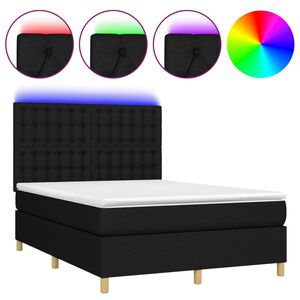vidaXL Letto a Molle con Materasso e LED Nero 140x190 cm in Tessuto