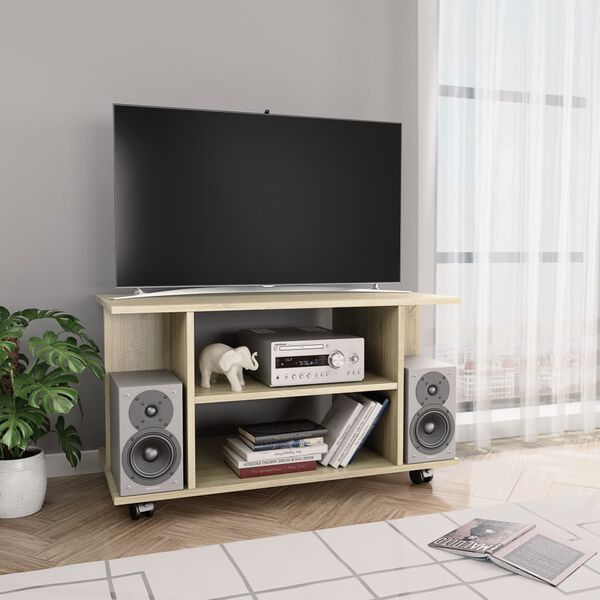 vidaXL Mobile TV con Ruote Rovere Sonoma 80x40x45 cm Legno Multistrato