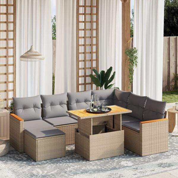 vidaXL Set Divano da Giardino 8 pz con Cuscini Beige in Polyrattan