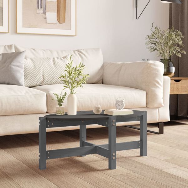 vidaXL Tavolino da Salotto Grigio 87x48x35cm in Legno Massello di Pino