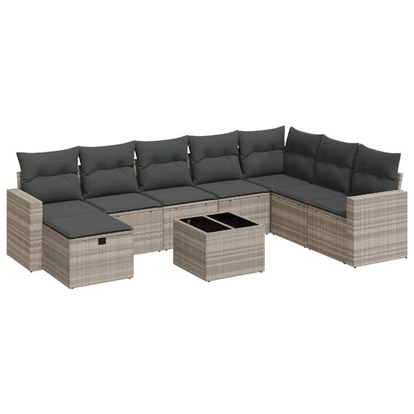 vidaXL Set Divano da Giardino 8pz con Cuscini Grigio Chiaro Polyrattan