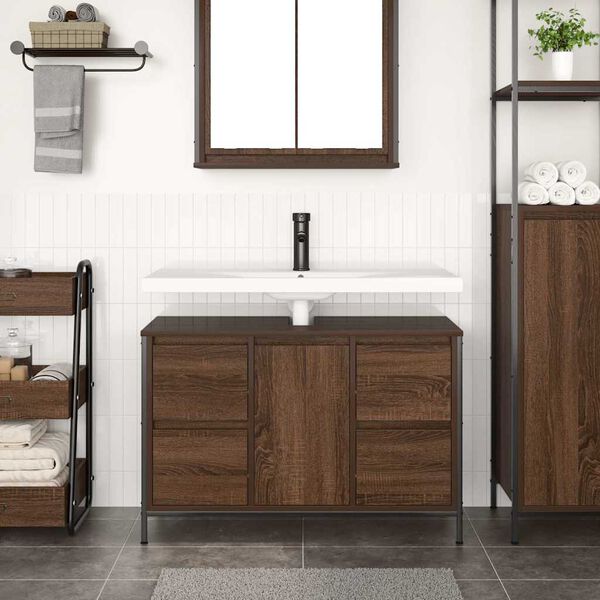 vidaXL Mobile Lavabo con Cassetti Rovere Marrone 90x34,5x60 cm