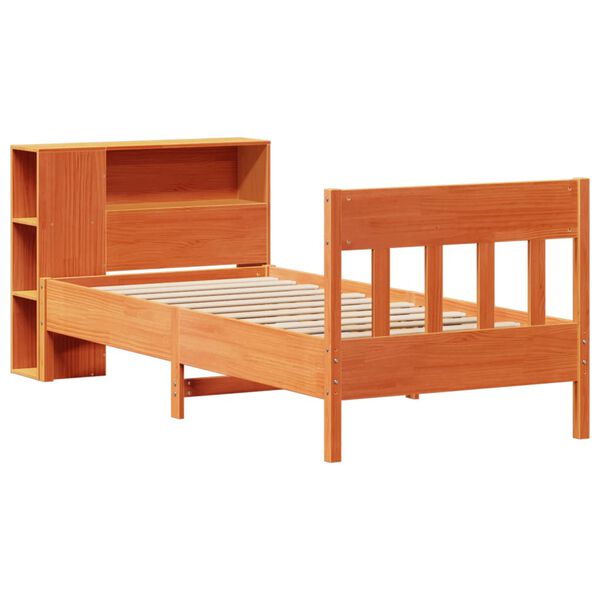 vidaXL Letto Libreria senza Materasso Marrone Cera 100x200 cm in Pino