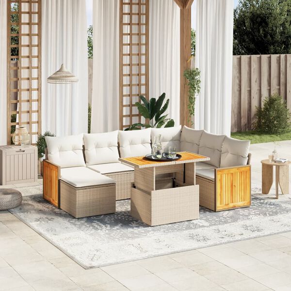 vidaXL Set Divano da Giardino 8 pz con Cuscini Beige in Polyrattan