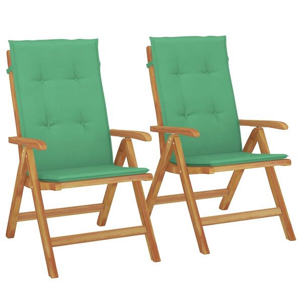 vidaXL Sedie da Giardino Reclinabili con Cuscini 2 pz in Legno di Teak