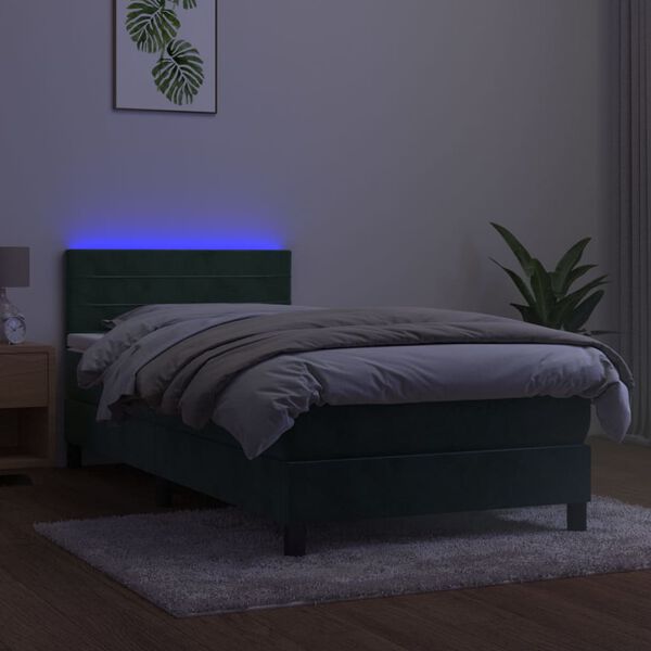vidaXL Letto a Molle con Materasso e LED Verde Scuro 90x190 cm Velluto
