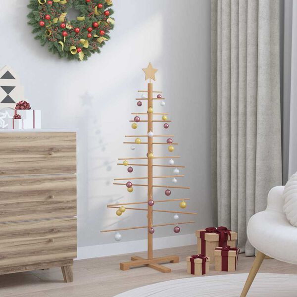 vidaXL Albero di Natale in legno con supporto Marrone 125 cm Bamb&ugrave;
