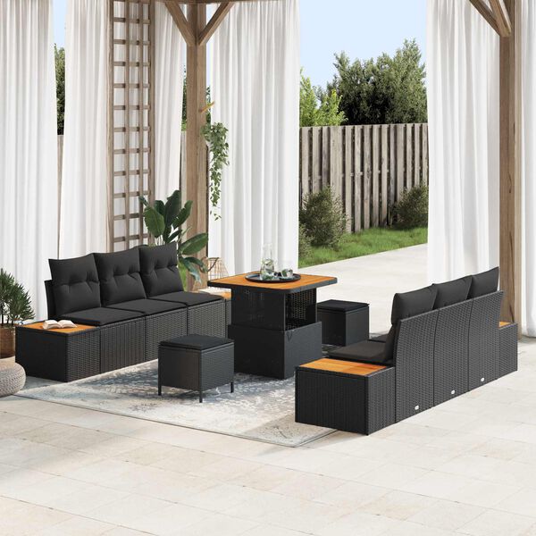 vidaXL Set Divano da Giardino con cuscino 9 pcs Nero Poly Rattan