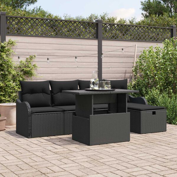 vidaXL Set Divano da Giardino con cuscino 6 pcs Nero Poly Rattan