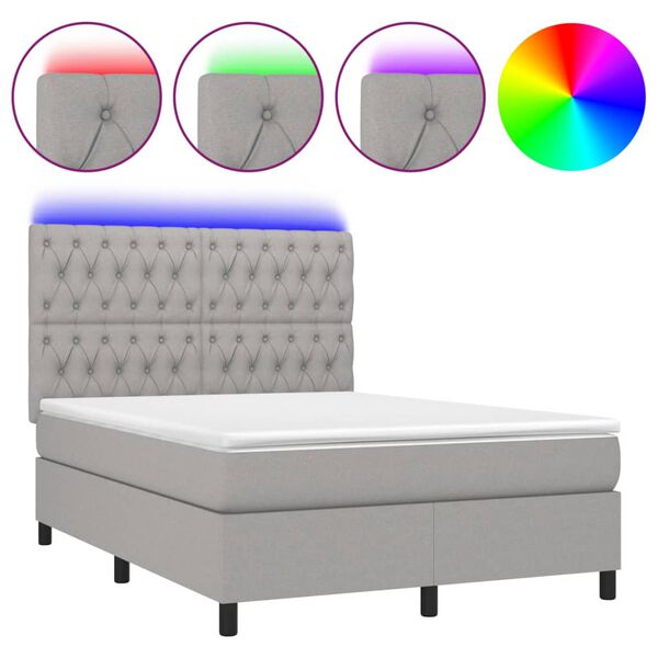 vidaXL Letto a Molle Materasso e LED Grigio Chiaro 140x190 cm Tessuto