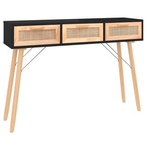 vidaXL Tavolo Consolle Nero 105x30x75cm Massello Pino Rattan Naturale