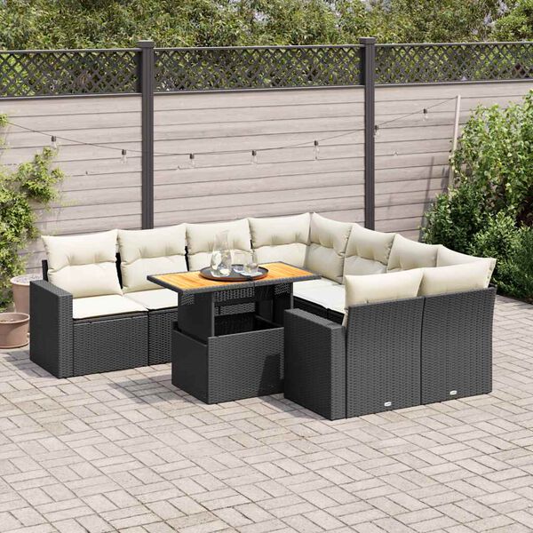 vidaXL Set Divani da Giardino 9 pz con Cuscini Nero in Polyrattan