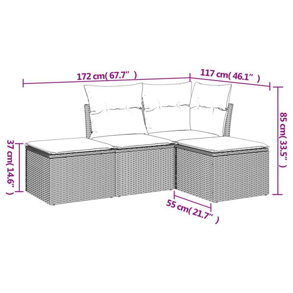 vidaXL Set Divani da Giardino 4 pz con Cuscini in Polyrattan Grigio