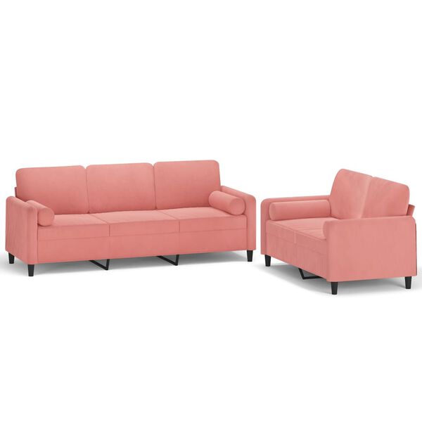 vidaXL Set di Divani 2 pz con Cuscini Decorativi Rosa in Velluto