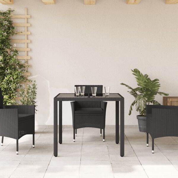 vidaXL Tavolo da Giardino Piano in Vetro Nero 90x90x75 cm Polyrattan