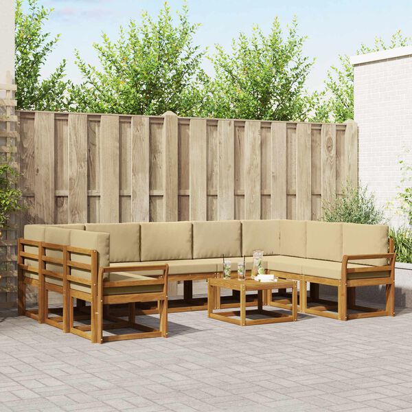 vidaXL Set di divani da esterno con cuscino 10 pcs Naturale e Beige