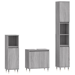 vidaXL Set Mobili da Bagno 3 pz Grigio Sonoma in Legno Multistrato