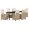 vidaXL Set da Pranzo per Giardino con cuscino 7 pcs Beige polyrattan