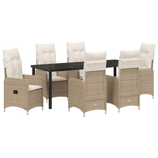 vidaXL Set da Pranzo per Giardino con cuscino 7 pcs Beige polyrattan