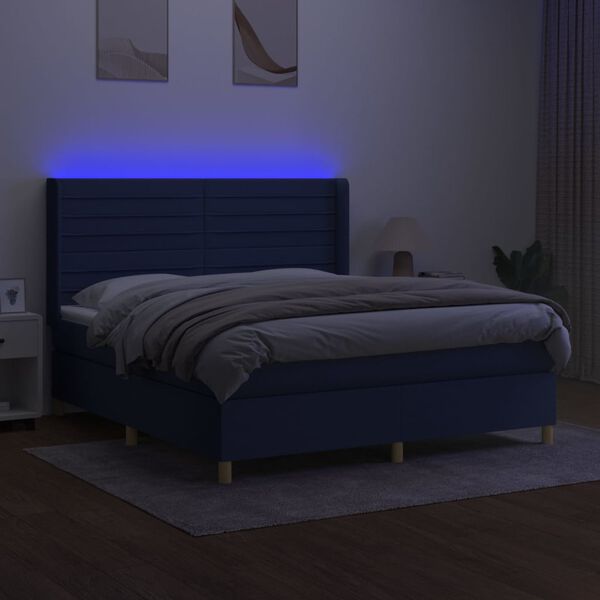 vidaXL Letto a Molle con Materasso e LED Blu 180x200 cm in Tessuto