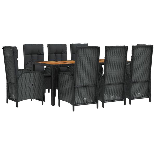vidaXL Set da Pranzo da Giardino 9 pz con Cuscini Nero in Polyrattan