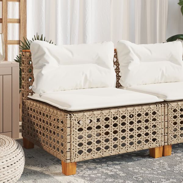 vidaXL Divano Giardino Senza Braccioli con Cuscini Beige in Polyrattan