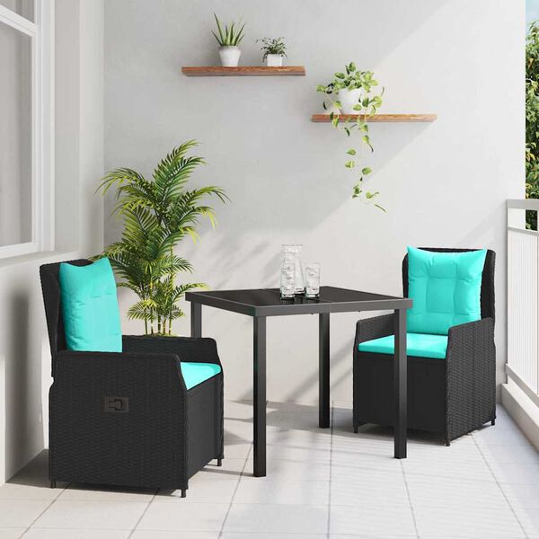 vidaXL Set da Pranzo per Giardino 3 pcs Nero Poly Rattan