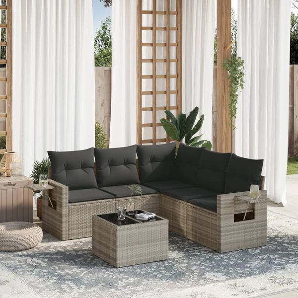 vidaXL Set Divano da Giardino 6pz con Cuscini Grigio Chiaro Polyrattan