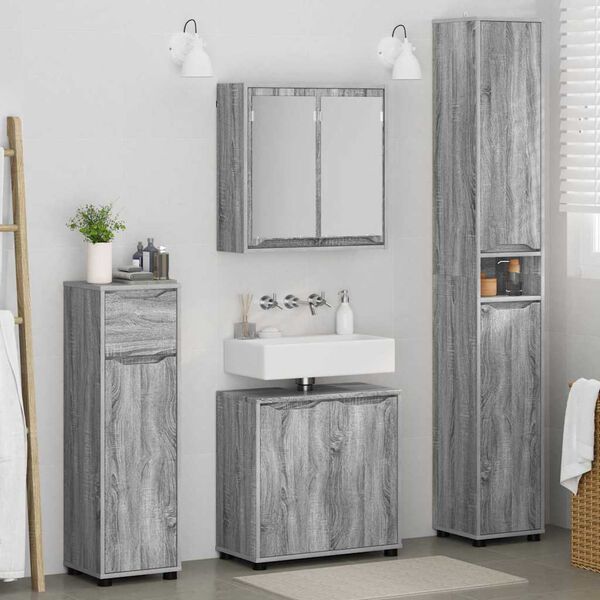 vidaXL Set di mobili per il bagno con cassetto 4 pcs Grigio Sonoma