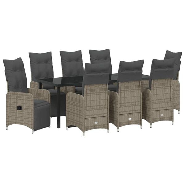 vidaXL Set da Pranzo per Giardino con cuscino 9 pcs Grigio Poly Rattan