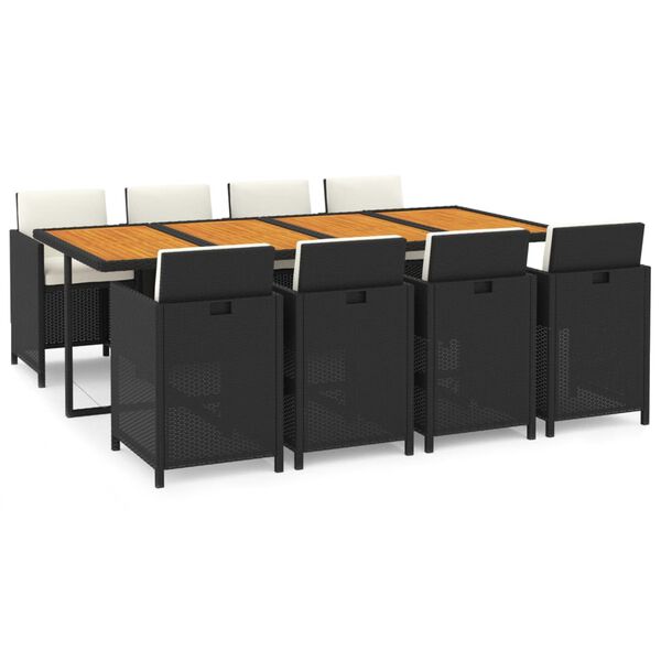 vidaXL Set da Pranzo da Giardino 9 pz con Cuscini Nero in Polyrattan
