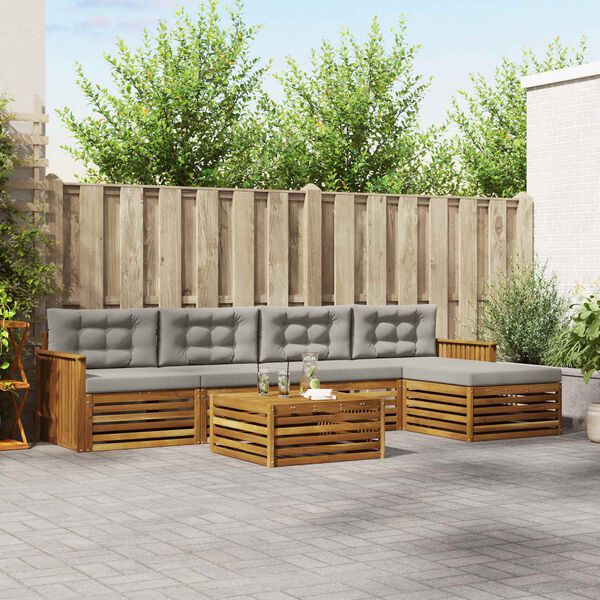 vidaXL Set di divani da esterno 6 pcs Grigio Naturale e Chiaro