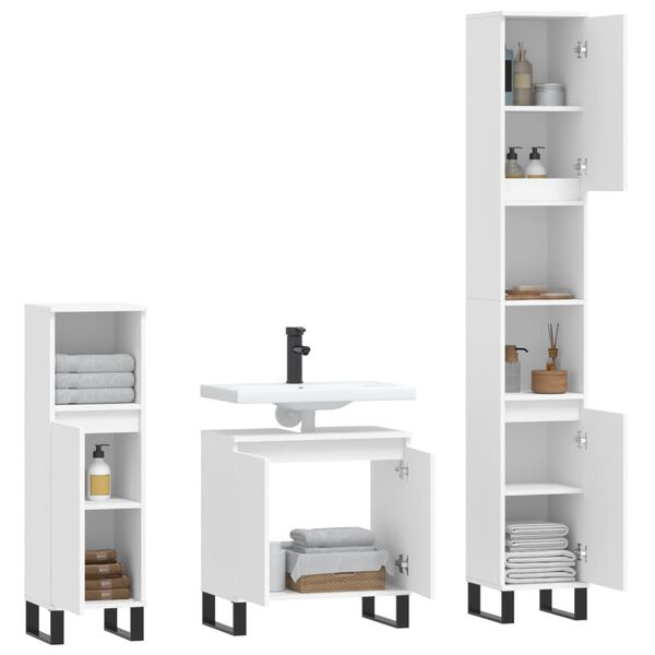 vidaXL Set di Mobili da Bagno 3 pz Bianco in Legno Multistrato