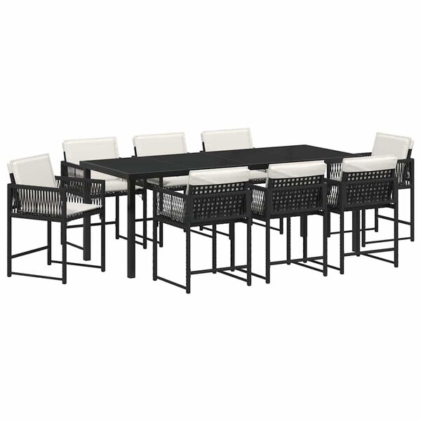 vidaXL Set da Pranzo per Giardino 9 pcs Nero polyrattan