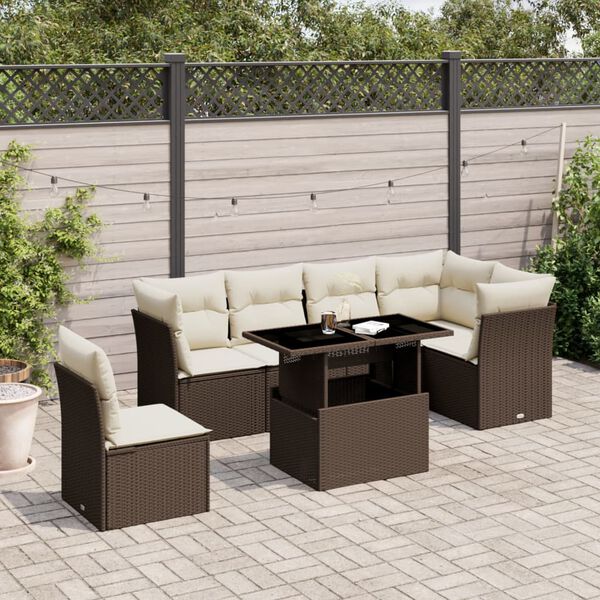 vidaXL Set Divani da Giardino 7 pz con Cuscini Marrone in Polyrattan