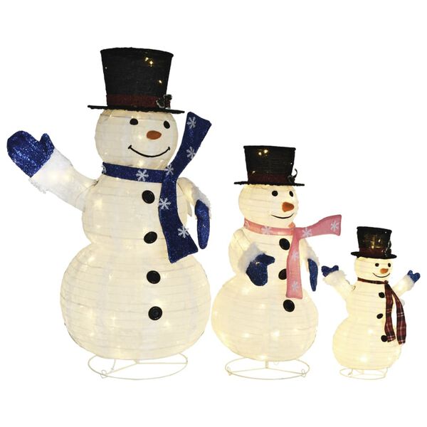 vidaXL Figure Decorative Famiglia di Pupazzi di Neve LED Tessuto Lusso